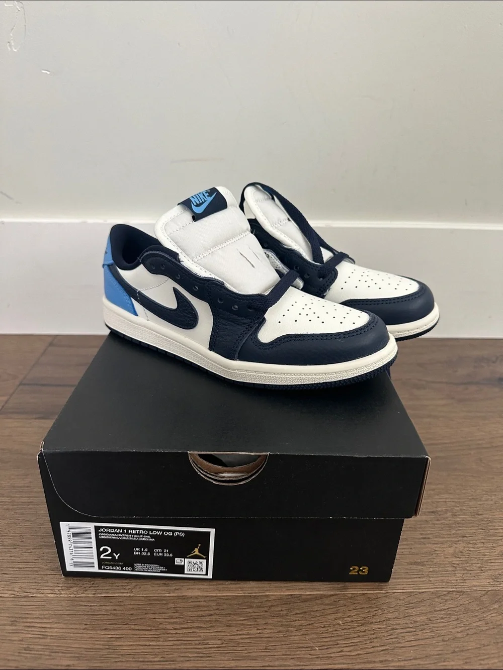 Nike Kids Air Jordan 1 Low - White, Navy & Light Blue